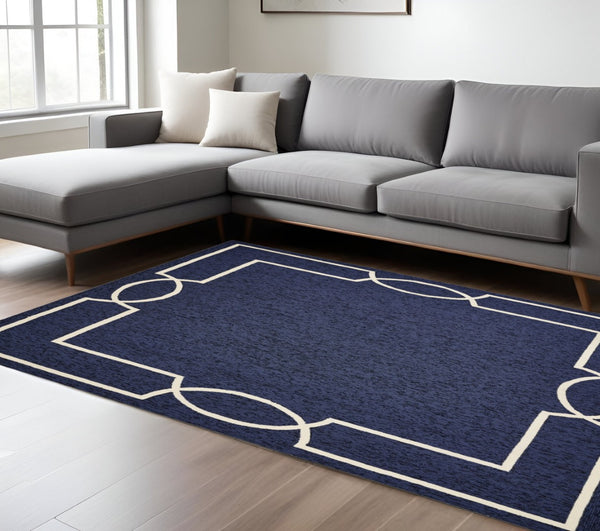 HomeRoots 7' Handcrafted Blue and Ivory Geometric Area Rug - Perfect Focal Point for Modern Living Spaces 7' X 10' 374940