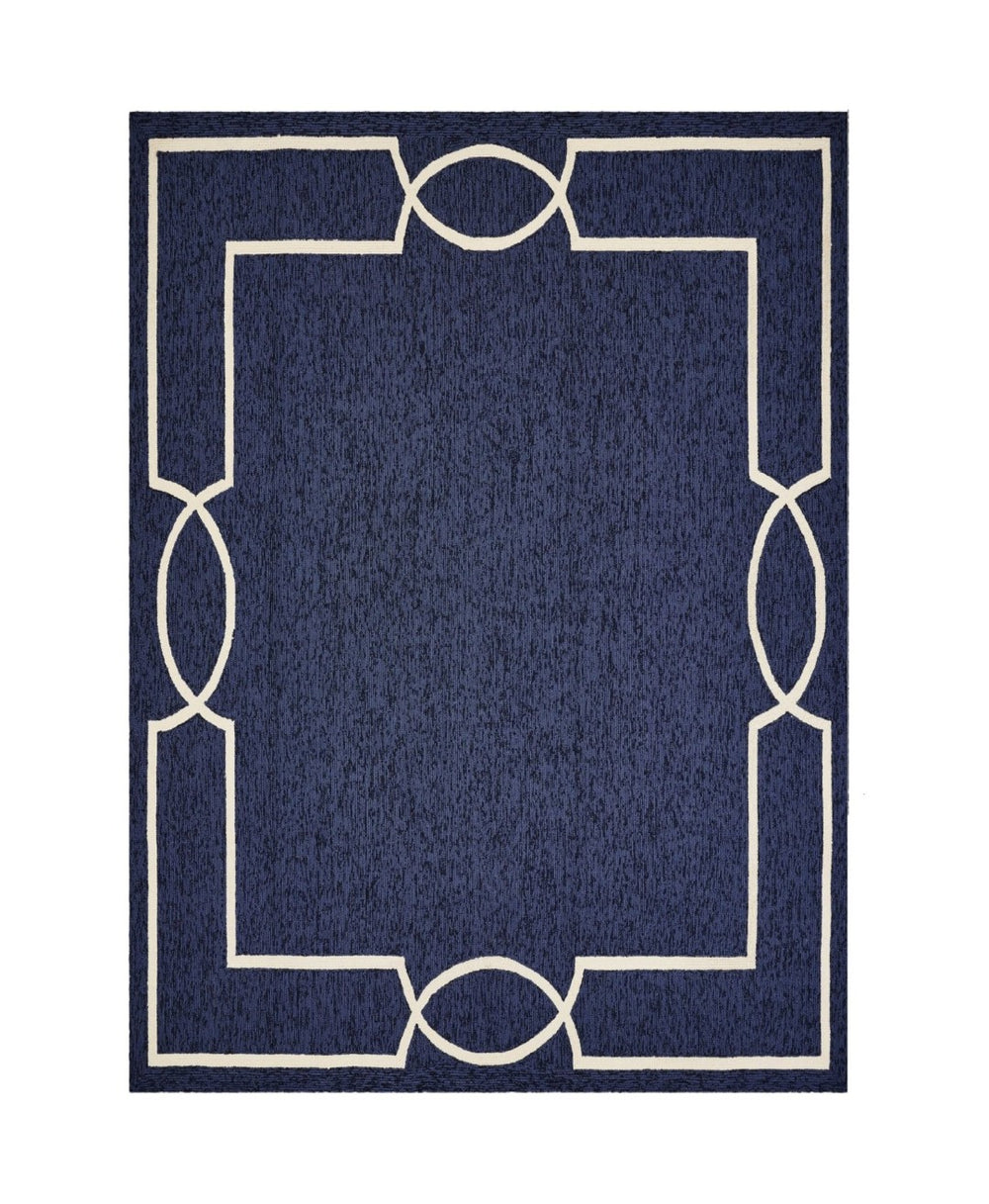HomeRoots 8' Hand-Hooked Blue and Ivory Geometric Area Rug - Stylish, Durable Design for Modern Spaces 8' X 11' 374941