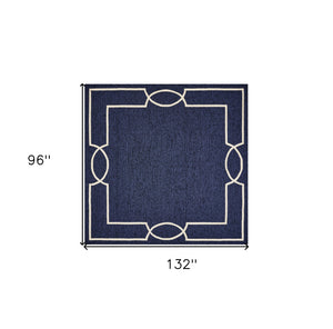 Homeroots 8' X 11' Navy And Ivory Geometric Hand Hooked Area Rug  Polypropylene 374941