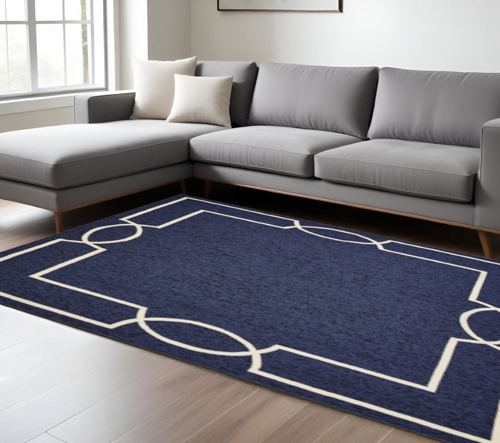 HomeRoots 8' Hand-Hooked Blue and Ivory Geometric Area Rug - Stylish, Durable Design for Modern Spaces 8' X 11' 374941