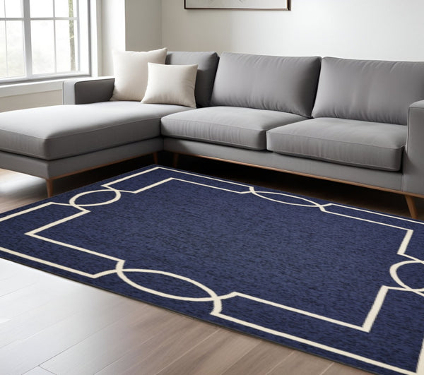 HomeRoots 8' Hand-Hooked Blue and Ivory Geometric Area Rug - Stylish, Durable Design for Modern Spaces 8' X 11' 374941