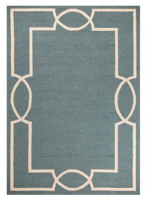 HomeRoots 7' Sky Blue and Ivory Geometric Handmade Area Rug for Indoor and Outdoor Spaces – Stylish & Durable 3' X 5' Rectangle 374943