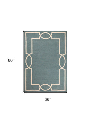 HomeRoots 7' Sky Blue and Ivory Geometric Handmade Area Rug for Indoor and Outdoor Spaces – Stylish & Durable 3' X 5' Rectangle 374943
