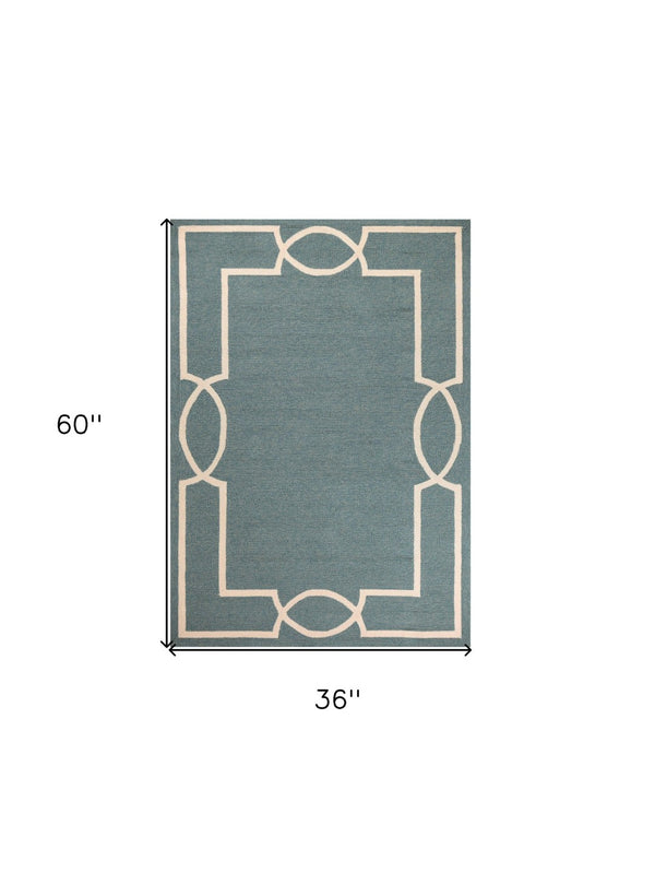 HomeRoots 7' Sky Blue and Ivory Geometric Handmade Area Rug for Indoor and Outdoor Spaces – Stylish & Durable 3' X 5' Rectangle 374943