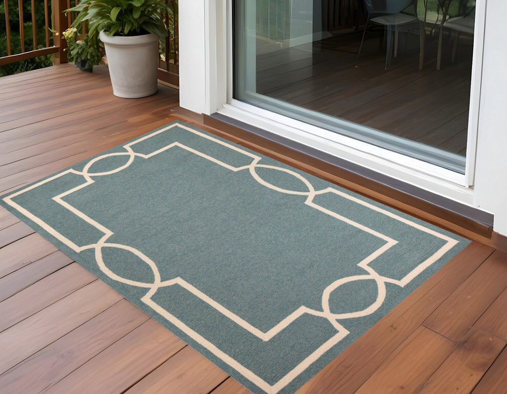 HomeRoots 7' Sky Blue and Ivory Geometric Handmade Area Rug for Indoor and Outdoor Spaces – Stylish & Durable 3' X 5' Rectangle 374943