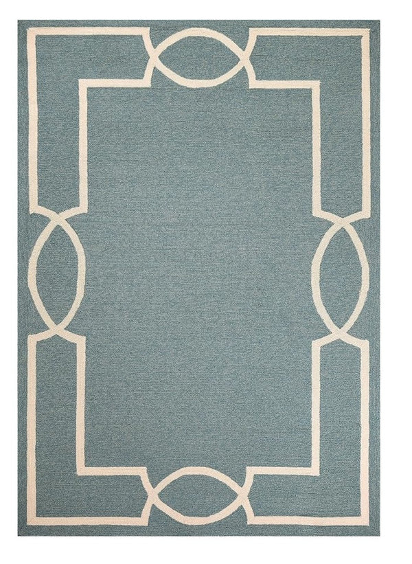 HomeRoots 7' Sky Blue and Ivory Geometric Handmade Area Rug for Indoor and Outdoor Spaces – Stylish & Durable 7' X 10' Round 374945