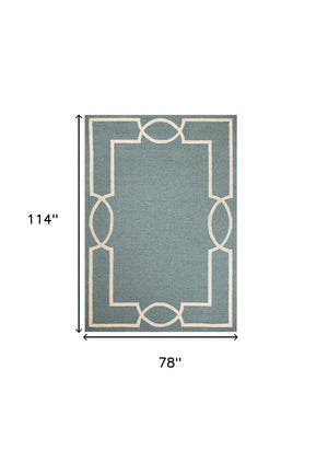 HomeRoots 7' Sky Blue and Ivory Geometric Handmade Area Rug for Indoor and Outdoor Spaces – Stylish & Durable 7' X 10' Round 374945