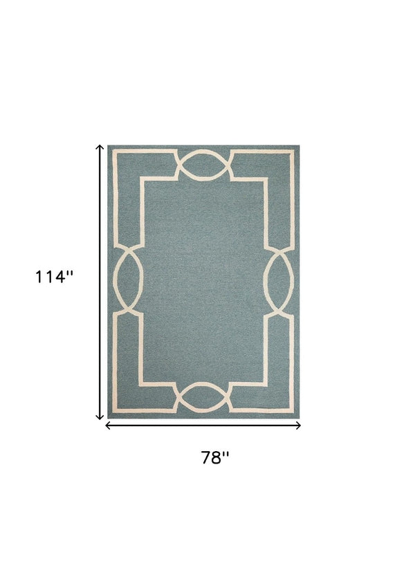 HomeRoots 7' Sky Blue and Ivory Geometric Handmade Area Rug for Indoor and Outdoor Spaces – Stylish & Durable 7' X 10' Round 374945