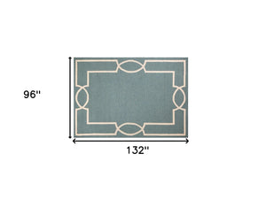 HomeRoots 7' Sky Blue and Ivory Geometric Handmade Area Rug for Indoor and Outdoor Spaces – Stylish & Durable 8' X 11' Rectangle 374946