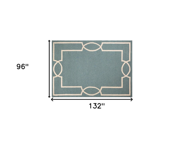 HomeRoots 7' Sky Blue and Ivory Geometric Handmade Area Rug for Indoor and Outdoor Spaces – Stylish & Durable 8' X 11' Rectangle 374946