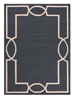 HomeRoots 7' Onyx and Ivory Geometric Handmade Area Rug for Indoor and Outdoor Spaces, Durable Design 5' X 7' Rectangle 374949