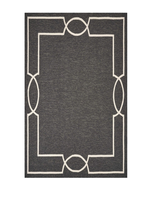 HomeRoots 7' Modern Onyx and White Geometric Handmade Area Rug – Durable, Stylish, Easy-Clean for Indoors & Outdoors 7' X 10' 374950