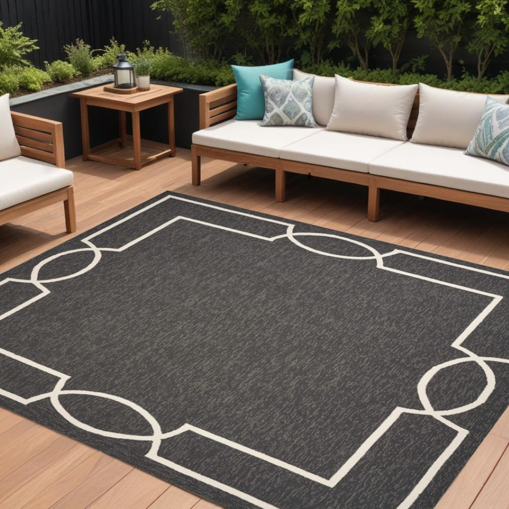 HomeRoots 7' Modern Onyx and White Geometric Handmade Area Rug – Durable, Stylish, Easy-Clean for Indoors & Outdoors 8' X 11' 374951