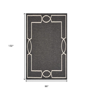 HomeRoots 7' Modern Onyx and White Geometric Handmade Area Rug – Durable, Stylish, Easy-Clean for Indoors & Outdoors 8' X 11' 374951