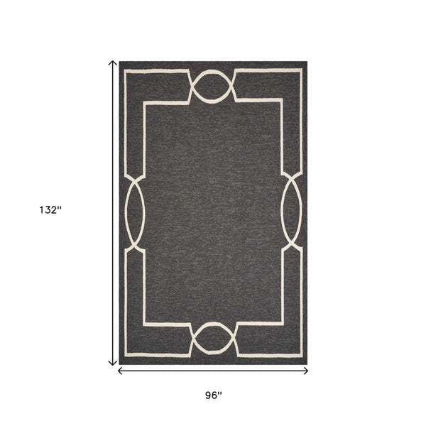 HomeRoots 7' Modern Onyx and White Geometric Handmade Area Rug – Durable, Stylish, Easy-Clean for Indoors & Outdoors 8' X 11' 374951