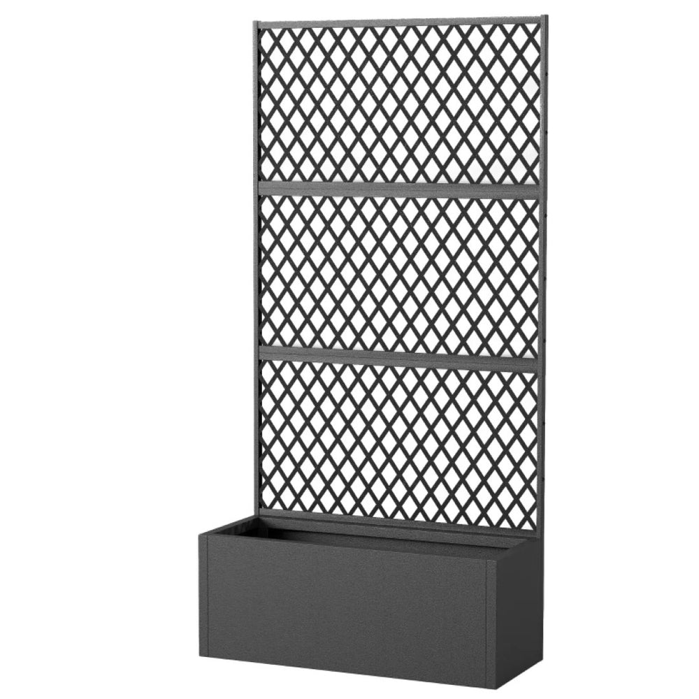 English Elm Raised Metal Garden Bed with Tall Diamond Trellis Powder Coated Outdoor Privacy Planter T3971P455087