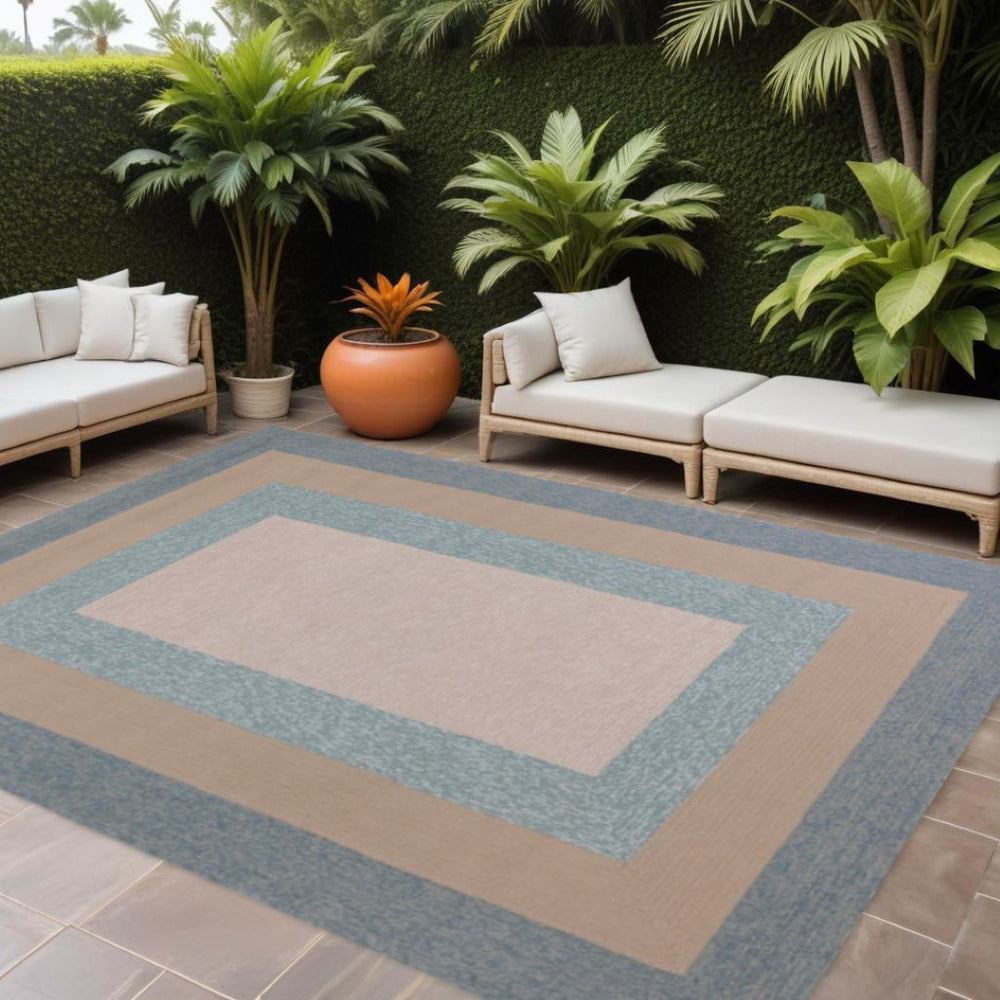 HomeRoots 8' Handmade Blue and Beige Indoor Outdoor Area Rug - Durable, Stylish, and Versatile for Any Space 8' x 11' 374956