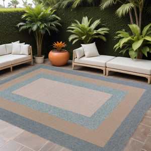 HomeRoots 8' Handmade Blue and Beige Indoor Outdoor Area Rug - Durable, Stylish, and Versatile for Any Space 8' x 11' 374956