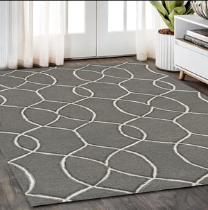 Homeroots 5' X 7' Charcoal Wool Trellis Hand Tufted Area Rug  Wool 374964