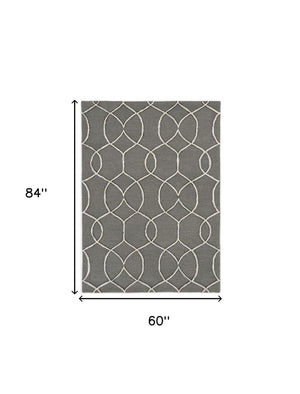 Homeroots 5' X 7' Charcoal Wool Trellis Hand Tufted Area Rug  Wool 374964