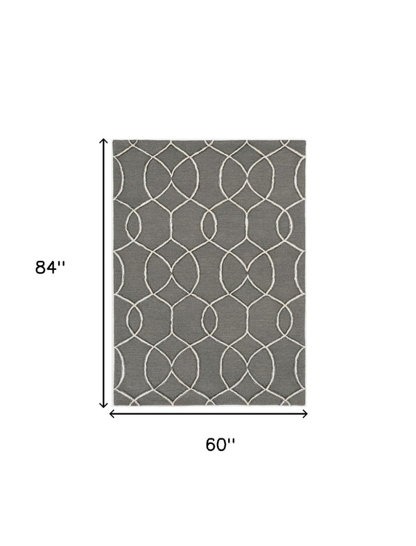 Homeroots 5' X 7' Charcoal Wool Trellis Hand Tufted Area Rug  Wool 374964