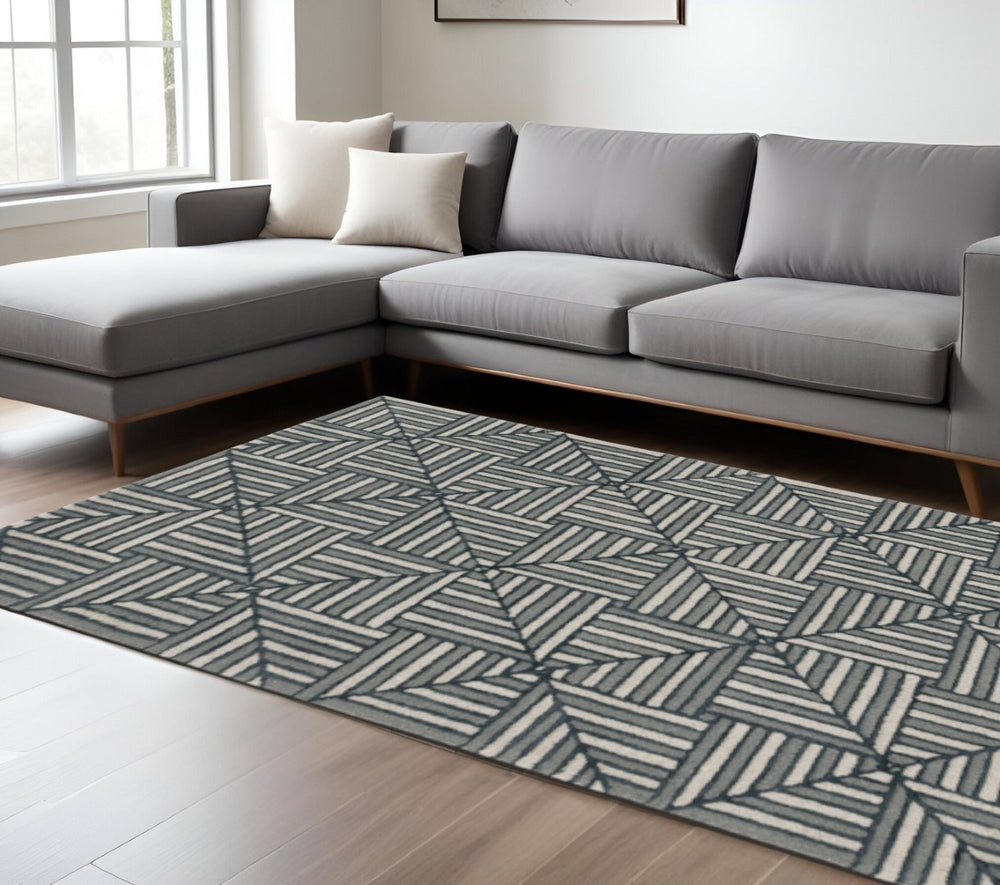 HomeRoots 12' Handcrafted Wool Geometric Area Rug in Beige and Charcoal – Modern Elegance for Your Space 12' X 15' 374967