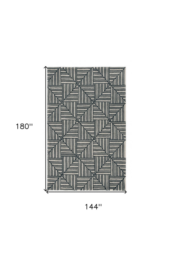 HomeRoots 12' Handcrafted Wool Geometric Area Rug in Beige and Charcoal – Modern Elegance for Your Space 12' X 15' 374967