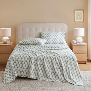 English Elm 4-piece Cal King Cotton Sheet Set with Artisan Ikat Tree Print for Bohemian Bedrooms B035P408383