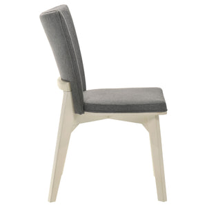 English Elm Grey Upholstered Dining Chair Set of 2 - Plush Gray Fabric, Distressed White Angular Base, Modern Comfort B011P298241