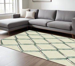 Homeroots 115' Cream Wool Geometric Hand Tufted Area Rug  Wool 374982