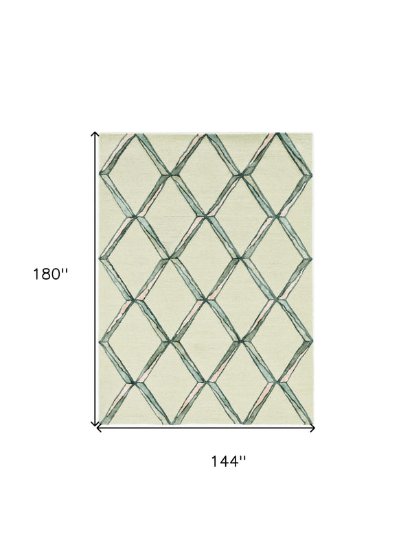 Homeroots 115' Cream Wool Geometric Hand Tufted Area Rug  Wool 374982