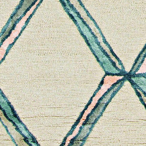 HomeRoots 12' Cream and Aqua Wool Geometric Hand-Tufted Area Rug - Elevate Your Space with Artisan Craftsmanship 8' Runner 374983