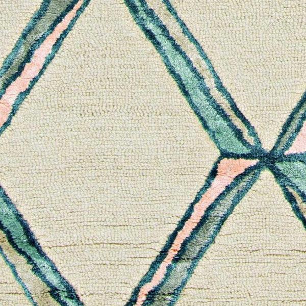 HomeRoots 12' Cream and Aqua Wool Geometric Hand-Tufted Area Rug - Elevate Your Space with Artisan Craftsmanship 8' Runner 374983