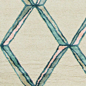 HomeRoots 12' Cream and Aqua Wool Geometric Hand-Tufted Area Rug - Elevate Your Space with Artisan Craftsmanship 8' Runner 374983