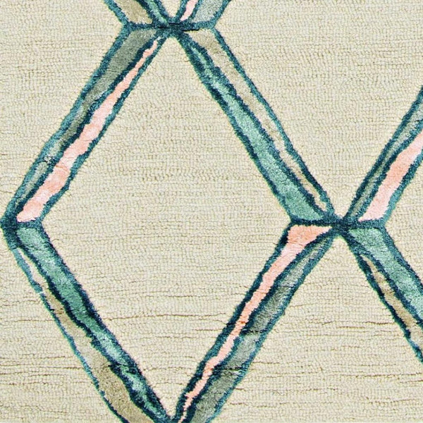 HomeRoots 12' Cream and Aqua Wool Geometric Hand-Tufted Area Rug - Elevate Your Space with Artisan Craftsmanship 8' Runner 374983