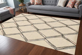 Homeroots 9' X 13' Cream Brown And Gray Wool Geometric Hand Tufted Area Rug  Wool 374986