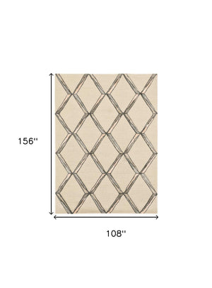 Homeroots 9' X 13' Cream Brown And Gray Wool Geometric Hand Tufted Area Rug  Wool 374986