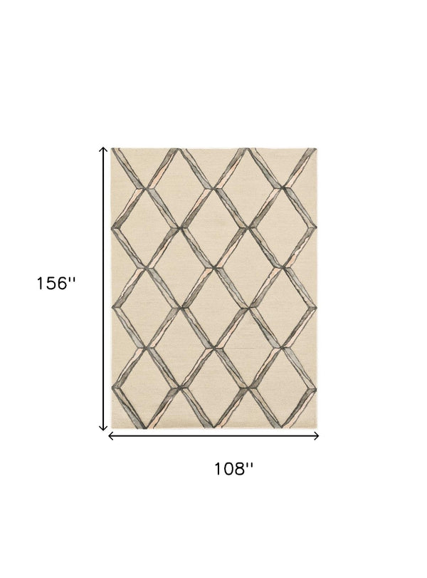 Homeroots 9' X 13' Cream Brown And Gray Wool Geometric Hand Tufted Area Rug  Wool 374986