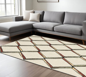HomeRoots 12' Handcrafted Wool Geometric Area Rug in Beige, Rust & Gold - Elegant Modern Design for Large Spaces 12' X 15' 374992