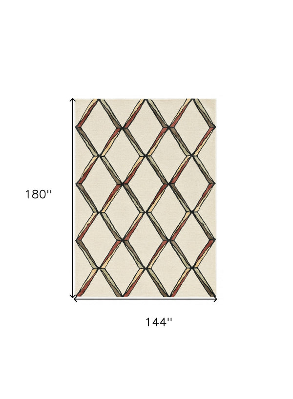 HomeRoots 12' Handcrafted Wool Geometric Area Rug in Beige, Rust & Gold - Elegant Modern Design for Large Spaces 12' X 15' 374992