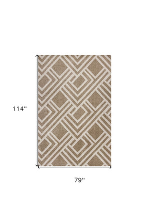 HomeRoots 5' Versatile Beige Geometric Area Rug – Perfect for Indoor or Outdoor Spaces, Easy Care & Modern Style 7' x 10' 374997