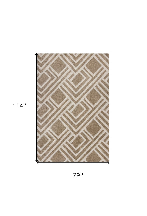 HomeRoots 5' Versatile Beige Geometric Area Rug – Perfect for Indoor or Outdoor Spaces, Easy Care & Modern Style 7' x 10' 374997