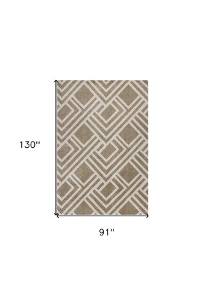 HomeRoots 5' Versatile Beige Geometric Area Rug – Perfect for Indoor or Outdoor Spaces, Easy Care & Modern Style 8' x 11' 374998