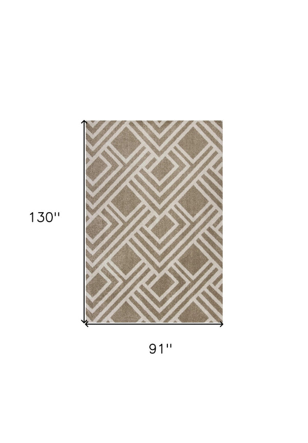 HomeRoots 5' Versatile Beige Geometric Area Rug – Perfect for Indoor or Outdoor Spaces, Easy Care & Modern Style 8' x 11' 374998