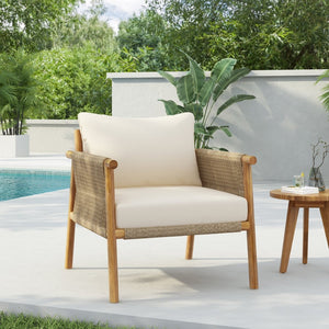 English Elm 28" Woven Outdoor Lounge Chair Solid Wood Frame Polyester Cushions Patio Garden N767P236617T