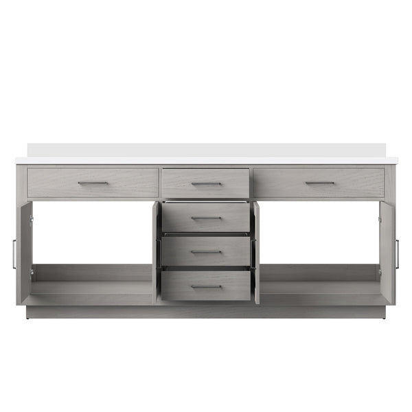English Elm White Oak Double Bath Vanity 80 in W x 22 in D with Cultured Marble Top, Solid Wood, Soft-Close Drawers B2731P257835