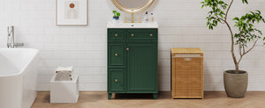 English Elm 24" Forest Green Bathroom Vanity Cabinet with Ceramic Sink, Soft-Close Door, 2 Drawers, Open-Back Access for Easy Plumbing and Durable Solid-Wood Frame N729P264336G
