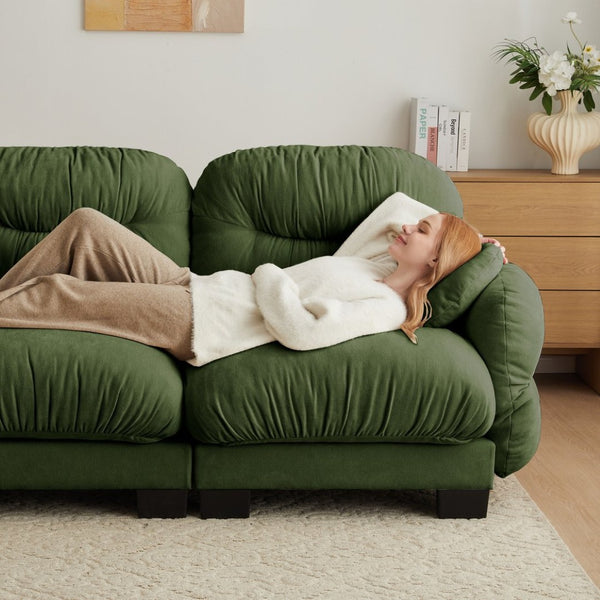 English Elm Pleated Chenille U-shape Sectional Sofa with Ottomans Ergonomic Foam Curved Armrests Green W5656S00051
