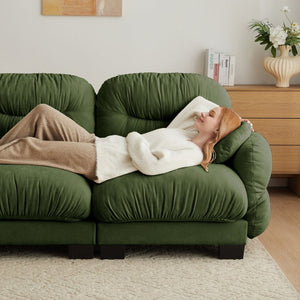 English Elm Pleated Chenille Three Seater Modular Sofa with Ergonomic Foam and Curved Armrests Green W5656S00049