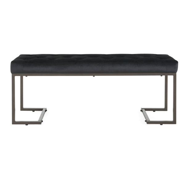 English Elm Christopher Knight Home® - Upholstered Button Tufted Bench – Luxurious Velvet Seating With Iron Frame, Modern Black & Bronze Design N757P256383B
